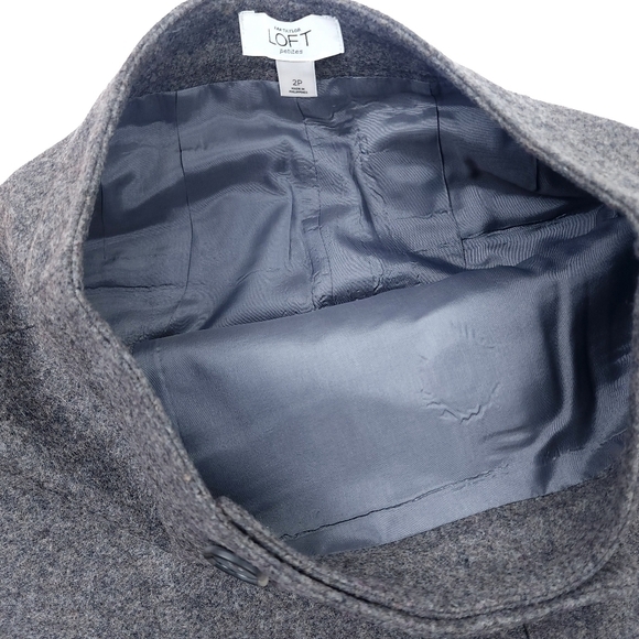 Loft Grey Wool Button Front Skirt Sz 2 Petite - Picture 6 of 11